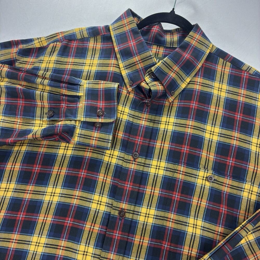 Orvis Men’s XXL Plaid Button Down Shirt Long Sleeve Cotton Navy Yellow Red